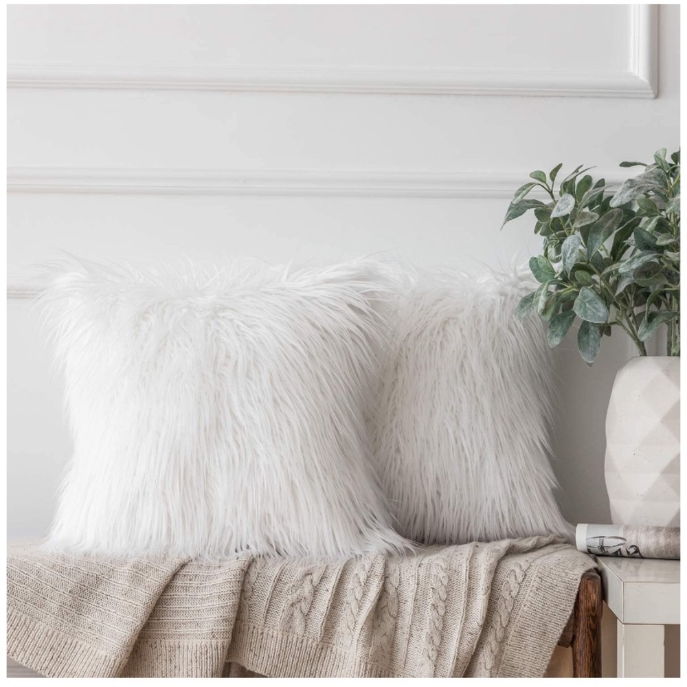 Set 2 Decorative Faux Fur Throw Pillow Case - Picture 1 of 16